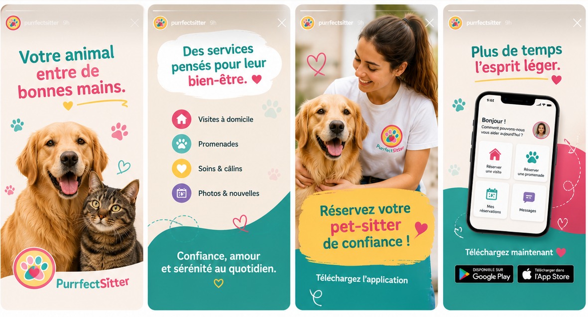 Stories réseaux sociaux PurrfectSitter